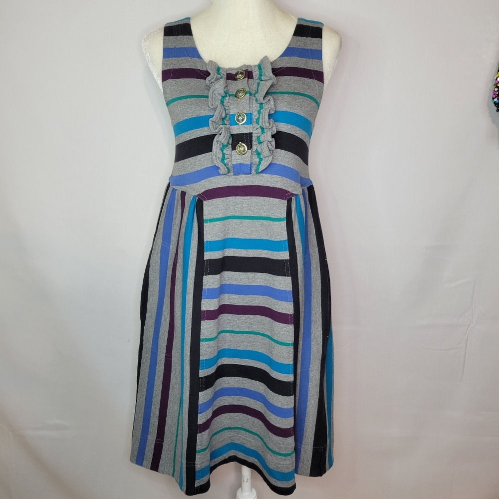 Marc by Marc Jacobs Sz XS Striped Sleeveless Ruffle Front Dress with Pockets